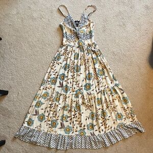 Angie Dry Goods Blue/Cream Boho Floral Maxi Dress with Adjustable Straps (XS/S)